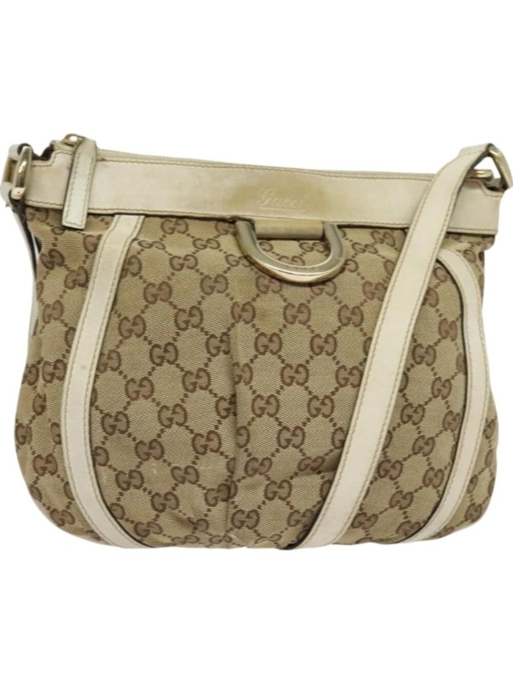 GUCCI GG Canvas Abbey Shoulder Bag Beige Gold 203257